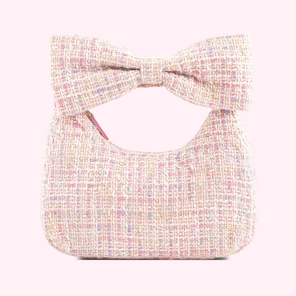 NWT Limited Edition Stoney Clover Lane HBD Libby Funfetti Tweed Bow Handle Bag